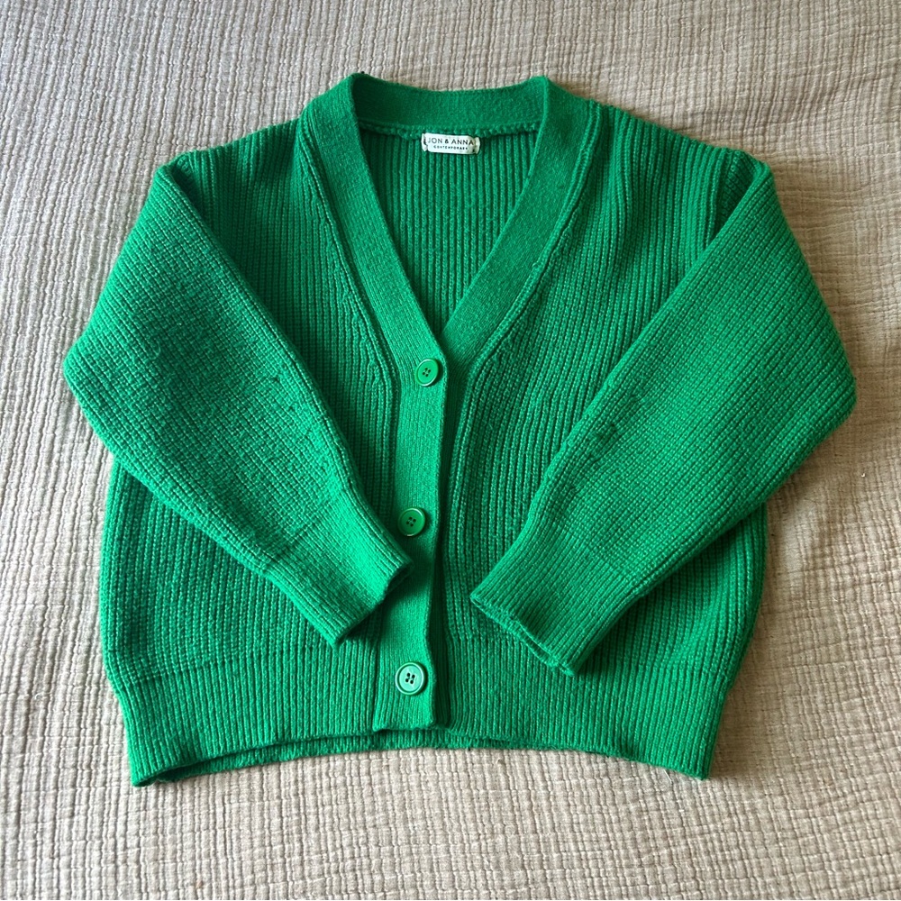 Jon & Anna Green Cardigan Sweater V-Neck Ribbed